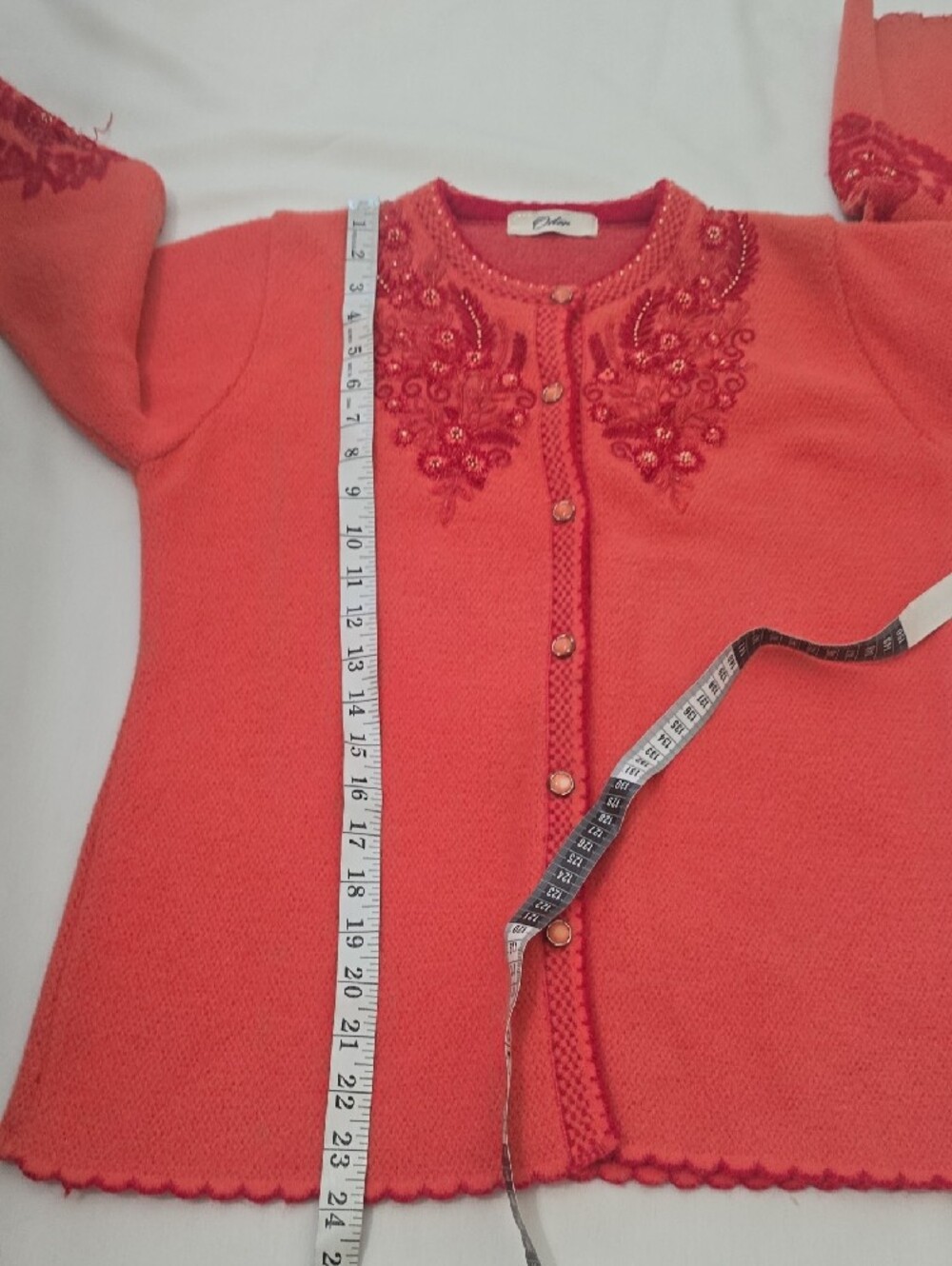 Oster Coral Embroidered Beaded Women's Cardigan S - Picture 5 of 6